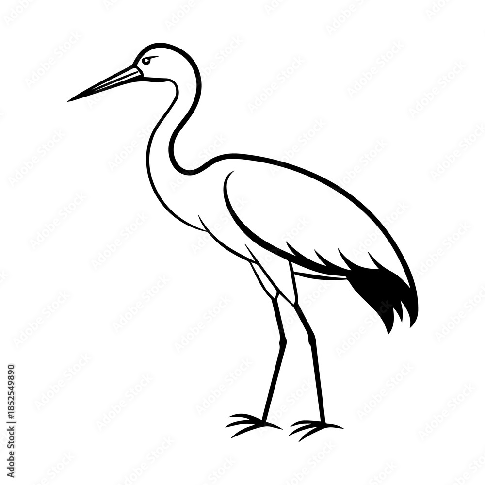 Fototapeta premium Minimal Heron Bird Line Art Illustration | Elegant Wildlife Vector Design
