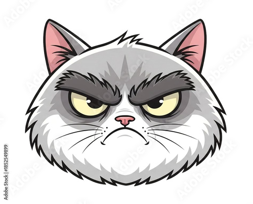 Grumpy Cat Cartoon Character with Furrowed Brows and Attitude