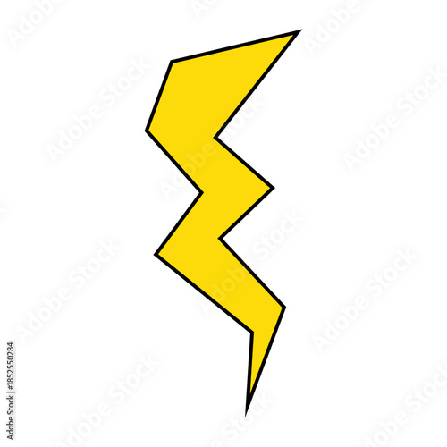 Yellow lightning bolt icon on white background, simple graphic illustration of electricity and power