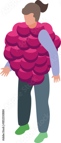 Promoter wearing a giant raspberry costume is advertising a new product during a promotional event