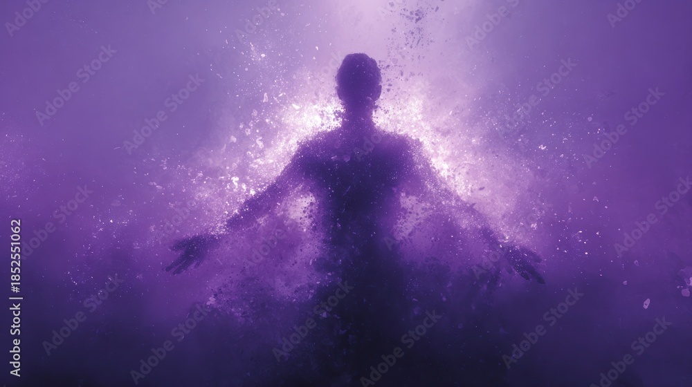 Obraz premium Abstract silhouette of a human figure in purple symbolic representation