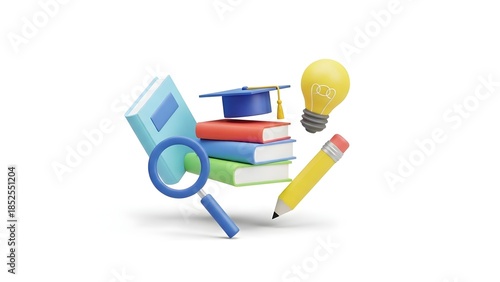 Education Learning Concept with Books, Graduation Cap, and Study Tools