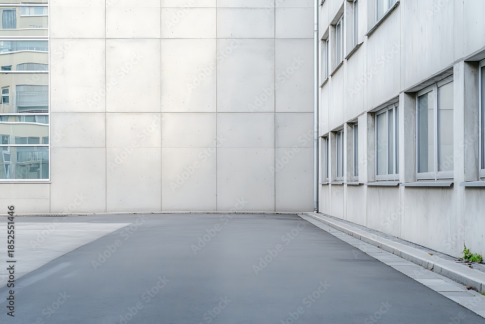 Obraz premium Minimalist Urban Architecture with Concrete Wall and Windows in Modern City Environment
