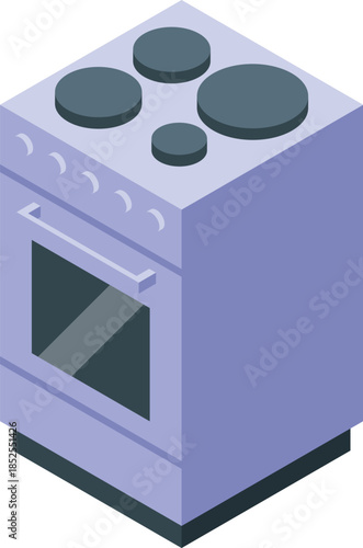 Isometric view of a modern kitchen stove featuring an oven and multiple burners, ideal for efficient cooking in contemporary homes