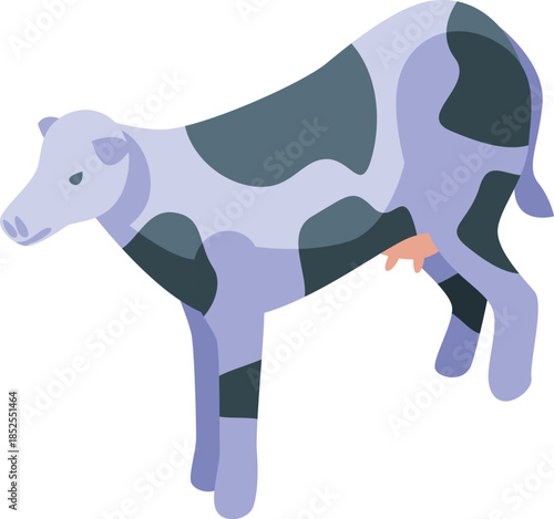 Isometric view of a spotted dairy cow standing, potentially representing farming, agriculture, or livestock concepts