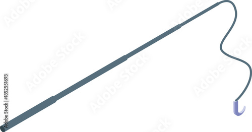 Telescopic fishing rod extending with hook and line attached, ready for angling and casting in freshwater or saltwater