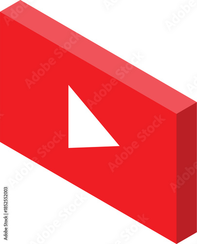 Isometric red play button with white triangle representing streaming video