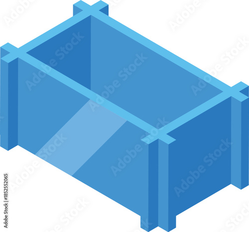 Isometric projection of a blue metal skip, commonly used for collecting waste materials on construction sites