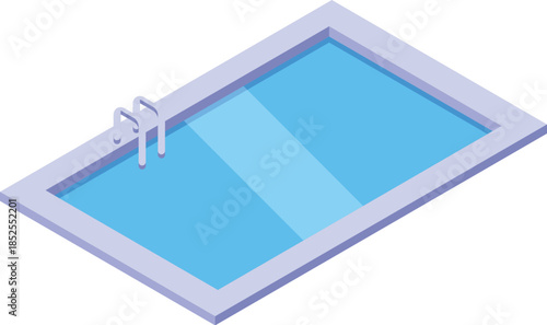 Isometric view of a private rectangular swimming pool with clear blue water, perfect for cooling off on a hot day