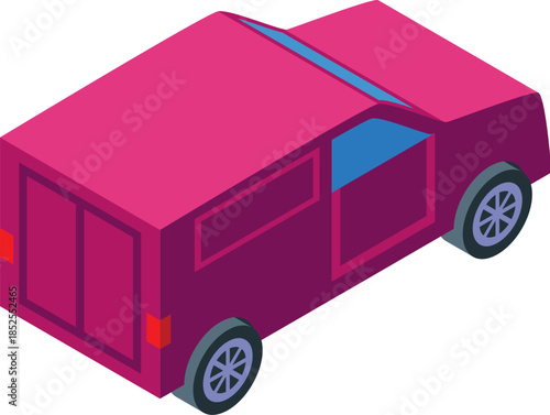 Isometric projection of a pink delivery van with its door open, ready for loading or unloading, ideal for logistics and transportation concepts