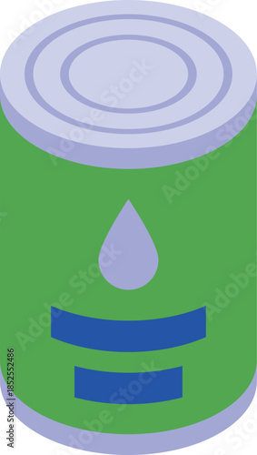 Isometric olive oil tin can preserving freshness, ideal for cooking and salad dressing