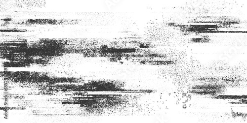 Black and white horizontal distressed texture with grainy horizontal lines and scattered dots abstract