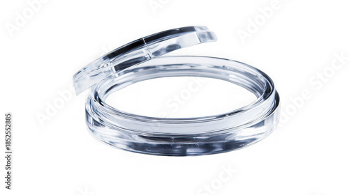 Empty Transparent Plastic Makeup Compact Case with Open Lid Isolated on White Background