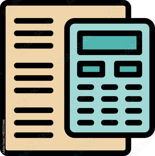 Electronic calculator processing numbers from a paper document with a list of expenses