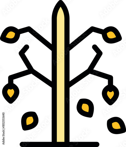 Symbolizing the change of seasons, a stylized tree sheds its leaves against a white backdrop