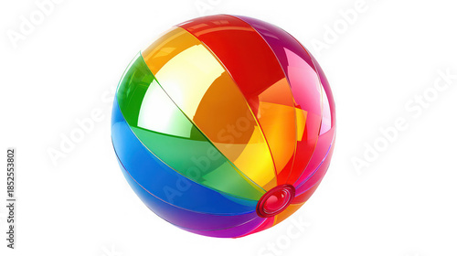 Shiny inflatable rainbow beach ball isolated on a black background for summer fun and play
