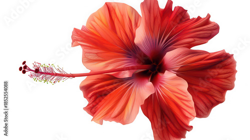 Stunning close up of a vibrant red hibiscus flower isolated against a deep black background