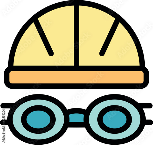 Yellow swimming cap and goggles getting ready for a swim in the pool, lake, or ocean