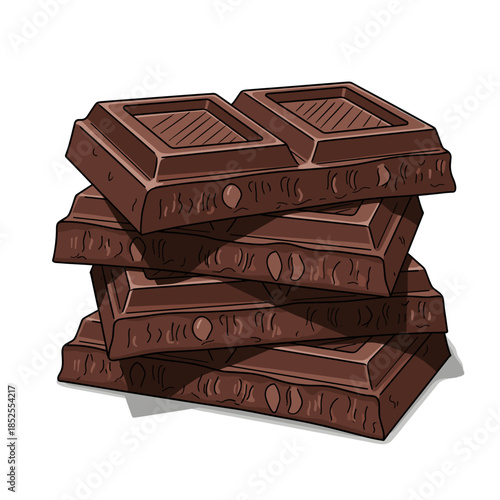 Stacked Dark Chocolate Squares Illustration. Sweet Dessert Treat.