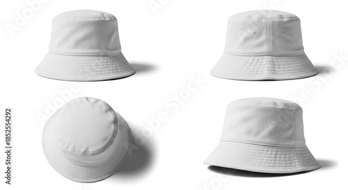 White Bucket Hat Mockup Set Isolated on White Background