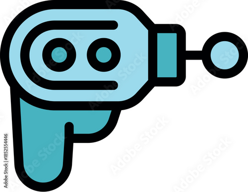 Cartoon ray gun firing energy blasts, embodying a futuristic space weapon in vibrant colors