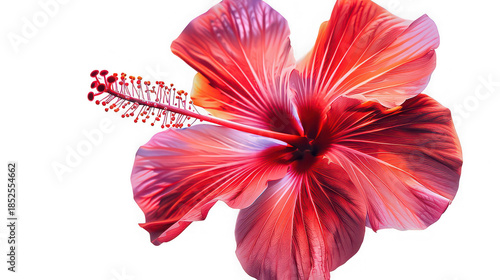Single Vibrant Red Hibiscus Flower Isolated on White Background