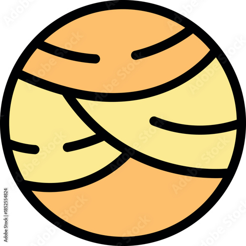 Venus planet rotating, showing surface lines and atmosphere, in yellow and orange colors