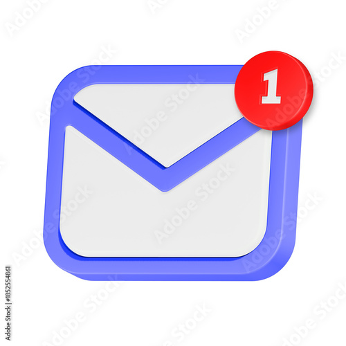mail notification icon 3d render blue color
