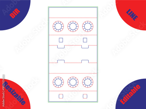 Packaging template diagram with circular and square cutouts
