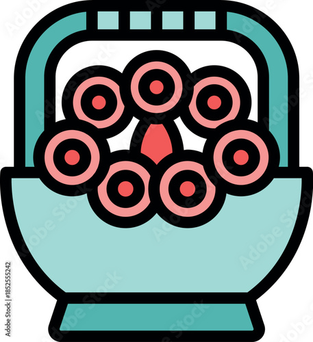 Simple icon of a flower basket, perfect for representing flower delivery services, gifts, or flower arrangements