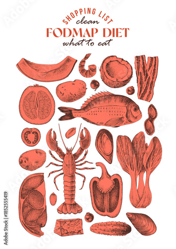 Low FODMAP diet ingredients vector