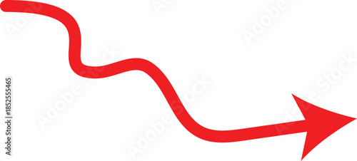 Red curved arrow pointing down on white background