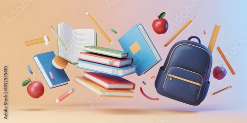 School supplies floating in air