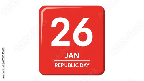 Red calendar icon marking january 26th republic day in white text on a clean background