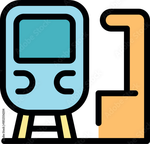 Subway train arriving at a station platform with a bench, representing urban transportation and commuting