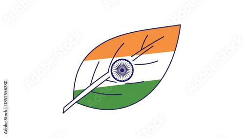 Indian flag design on a leaf with ashoka chakra symbol, national pride and identity concept