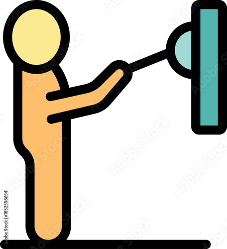 Security guard monitoring artwork with specialized equipment in a museum or art gallery