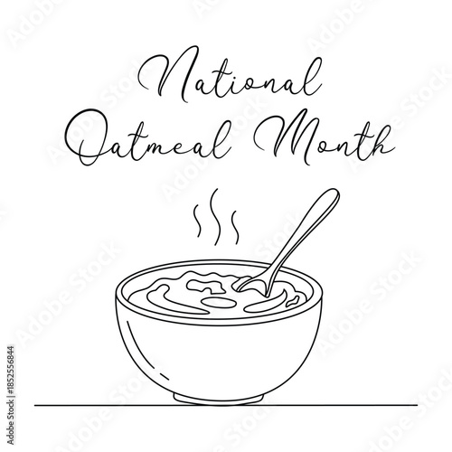 Minimalist National Oatmeal Month Line art Illustration. Suitable for celebration
