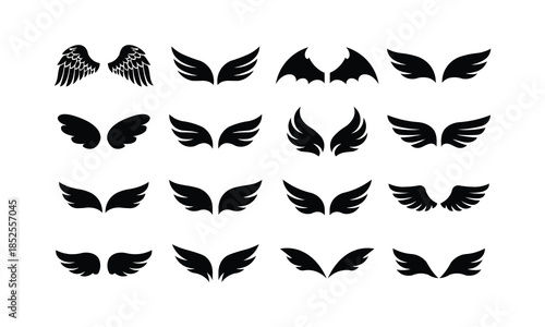 Set of various wing silhouettes angelic and demonic icons