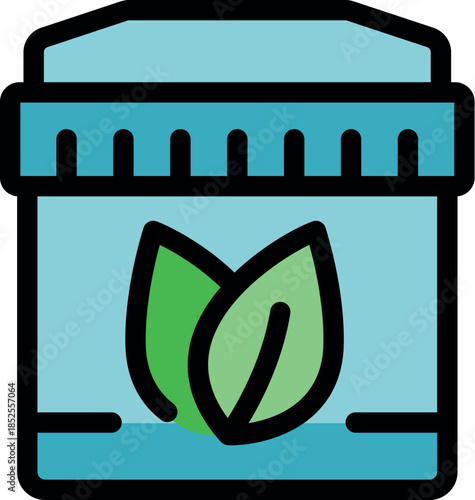 Eco friendly cream jar with leaf symbol representing natural cosmetics, vegan skincare, and sustainable beauty products