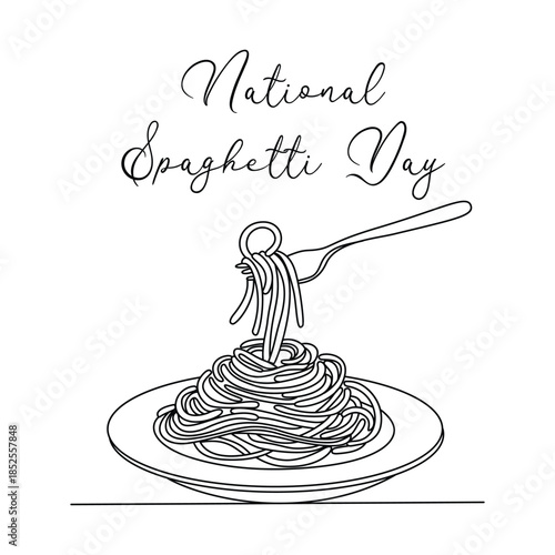 Minimalist National Spaghetti Day Line art Illustration. Suitable for celebration