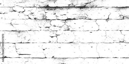 Cracked white brick wall texture with dark mortar lines and rough surface