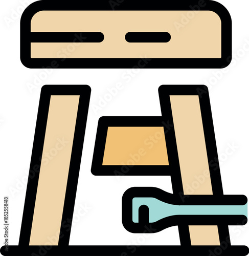 Simple wooden milking stool with metal bucket laying on the ground