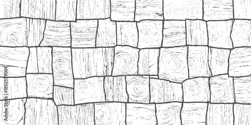 Black and white wood grain pattern with irregular square shapes texture background