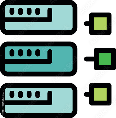 Three data storage units are depicted, each with varying capacity and performance levels, visualized by different colors and indicators