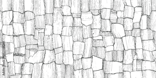 Black and white line of a stone wall texture background pattern