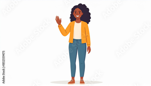 Friendly Cartoon Woman Waving