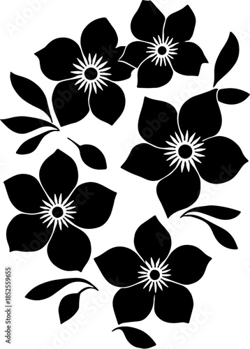 Floral Bouquet Silhouette with Elegant Blossoms and Leaves