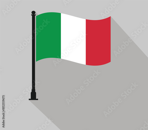 Italian flag on pole flat design vector