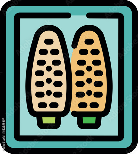 Two corn cobs are vacuum packed, ensuring extended shelf life and maintaining their natural taste and quality